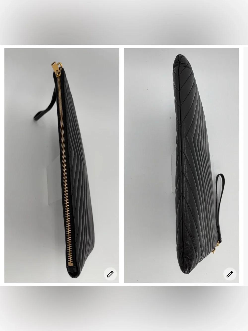 Saint Laurent Black Chevron Leather Wristlet/Clutch w/Gold YSL Logo Entrupy COA
